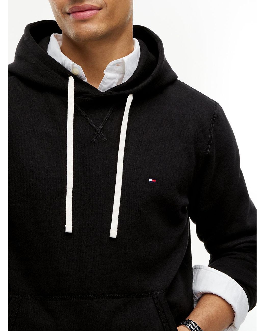 Tommy Hilfiger Black Fleece Drawstring Hoody for men