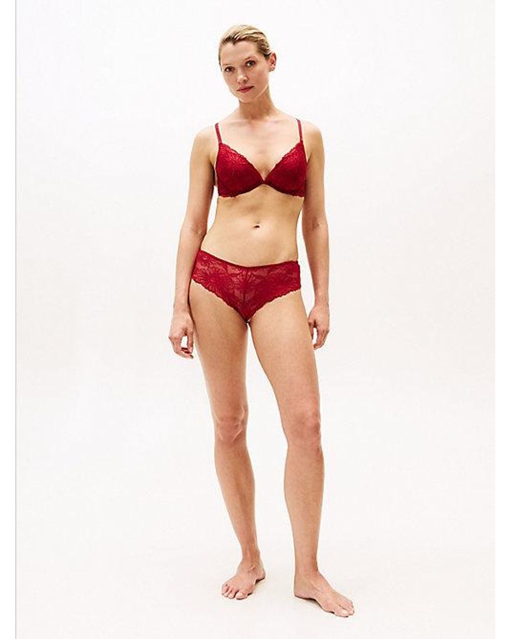 Tommy Hilfiger Red Metallic Lace Push-Up Plunge Bra