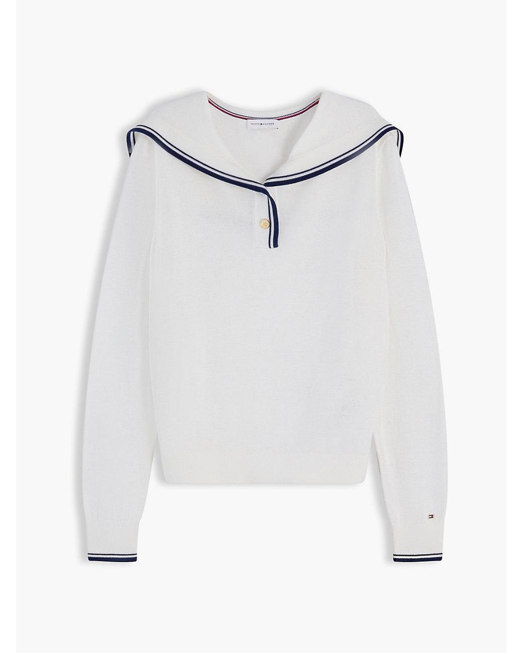 Tommy Hilfiger White Relaxed Sailor Collar Jumper With Silk