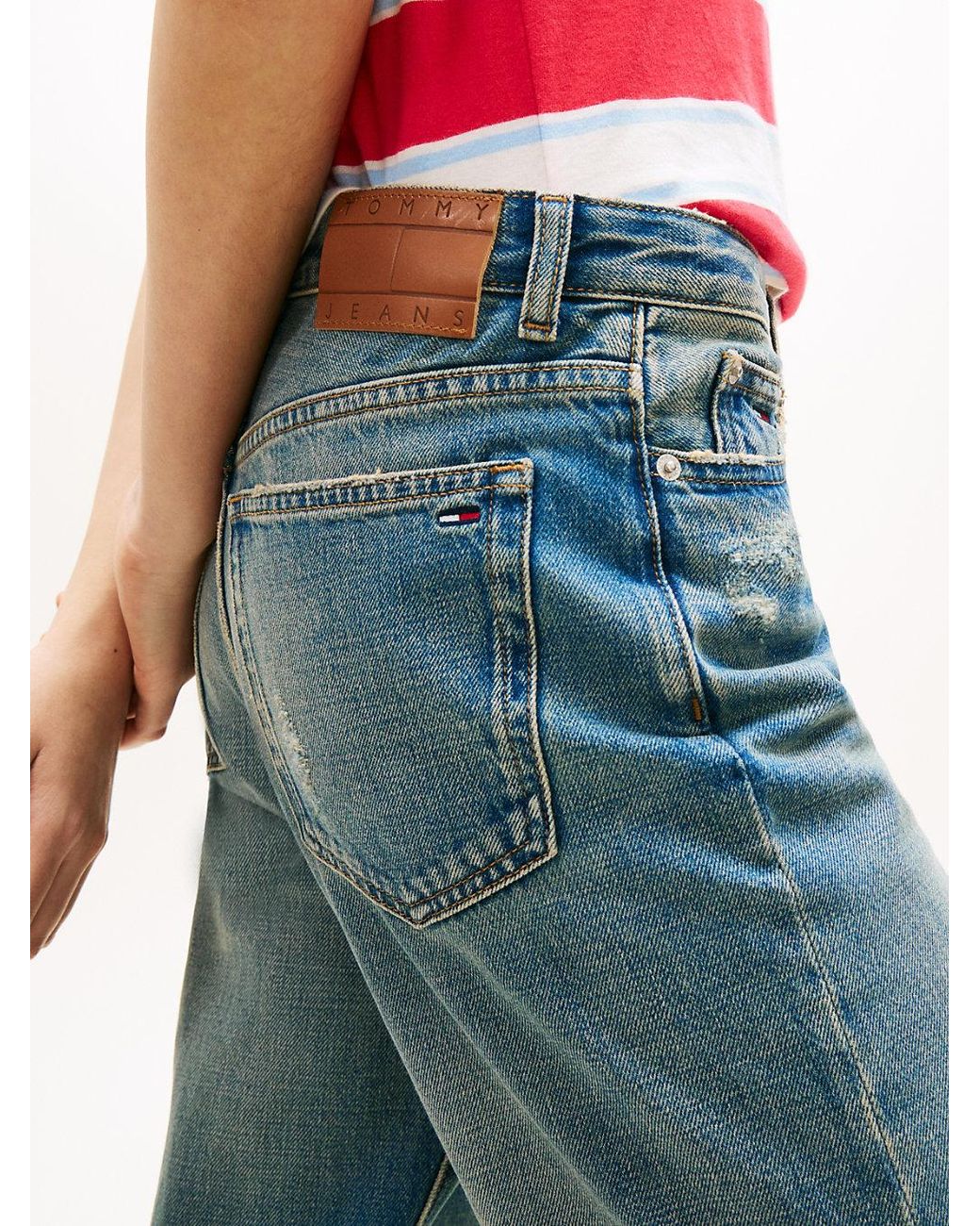 Tommy Hilfiger Blue Distressed Mid Rise Slim Straight Leg Jeans