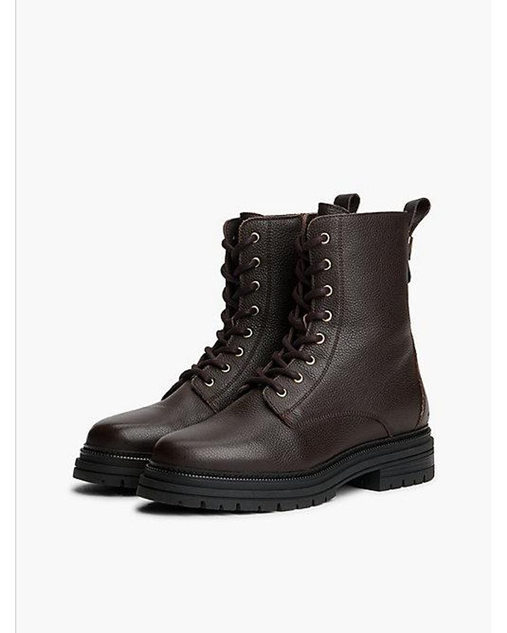 Tommy Hilfiger Black Pebble Grain Leather Warm Lined Chunky Boots