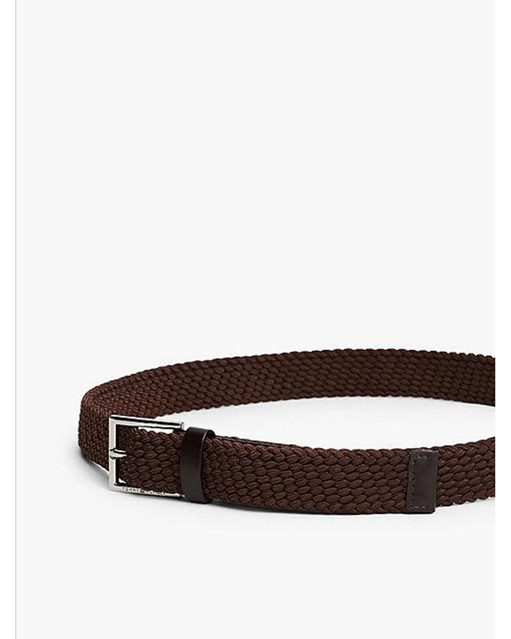 Tommy Hilfiger Brown Woven Leather Webbing Square Buckle Belt for men