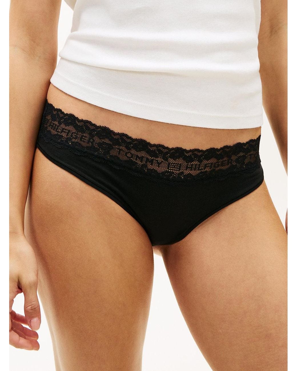 Tommy Hilfiger Black 3-Pack Logo Lace Trim Briefs