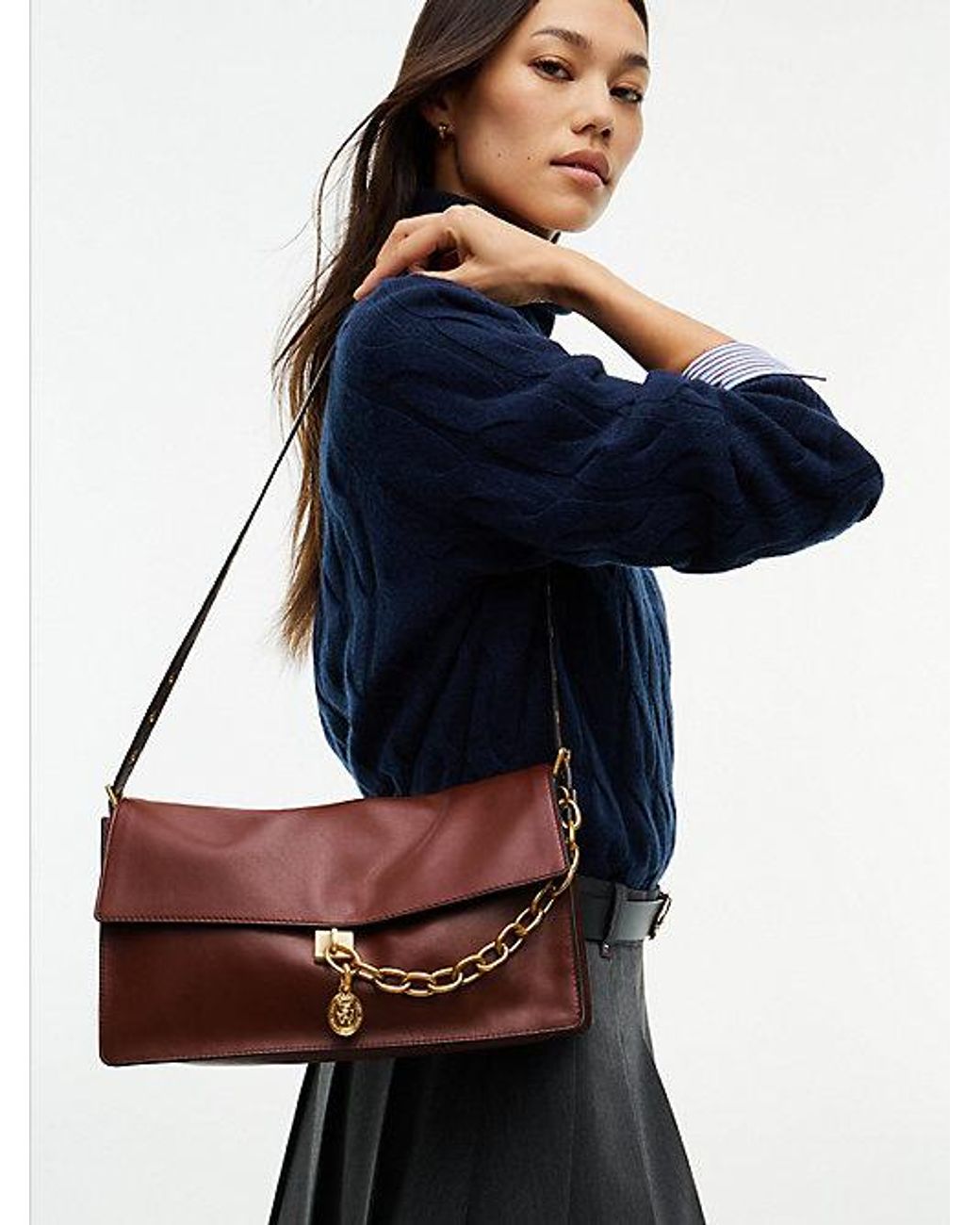 Tommy Hilfiger Purple Leather Chain Charm Shoulder Bag