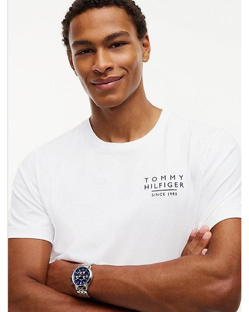 Tommy Hilfiger White Wavy Flag Back Graphic Jersey T-Shirt for men