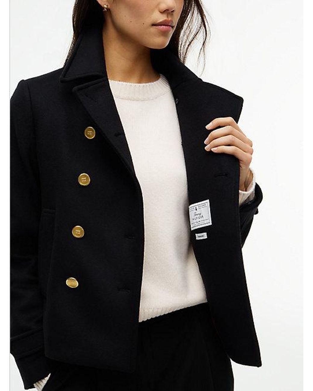 Tommy Hilfiger Black Manteco Wool Blend Slim Peacoat Jacket