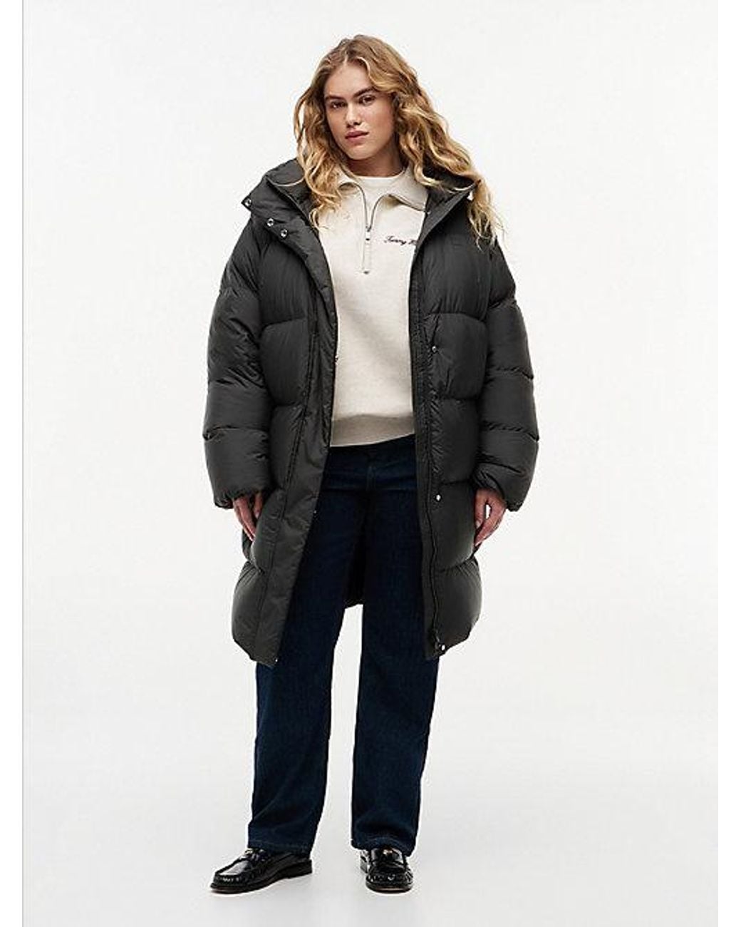 Tommy Hilfiger Black Curve Water Repellent Down Hooded Coat