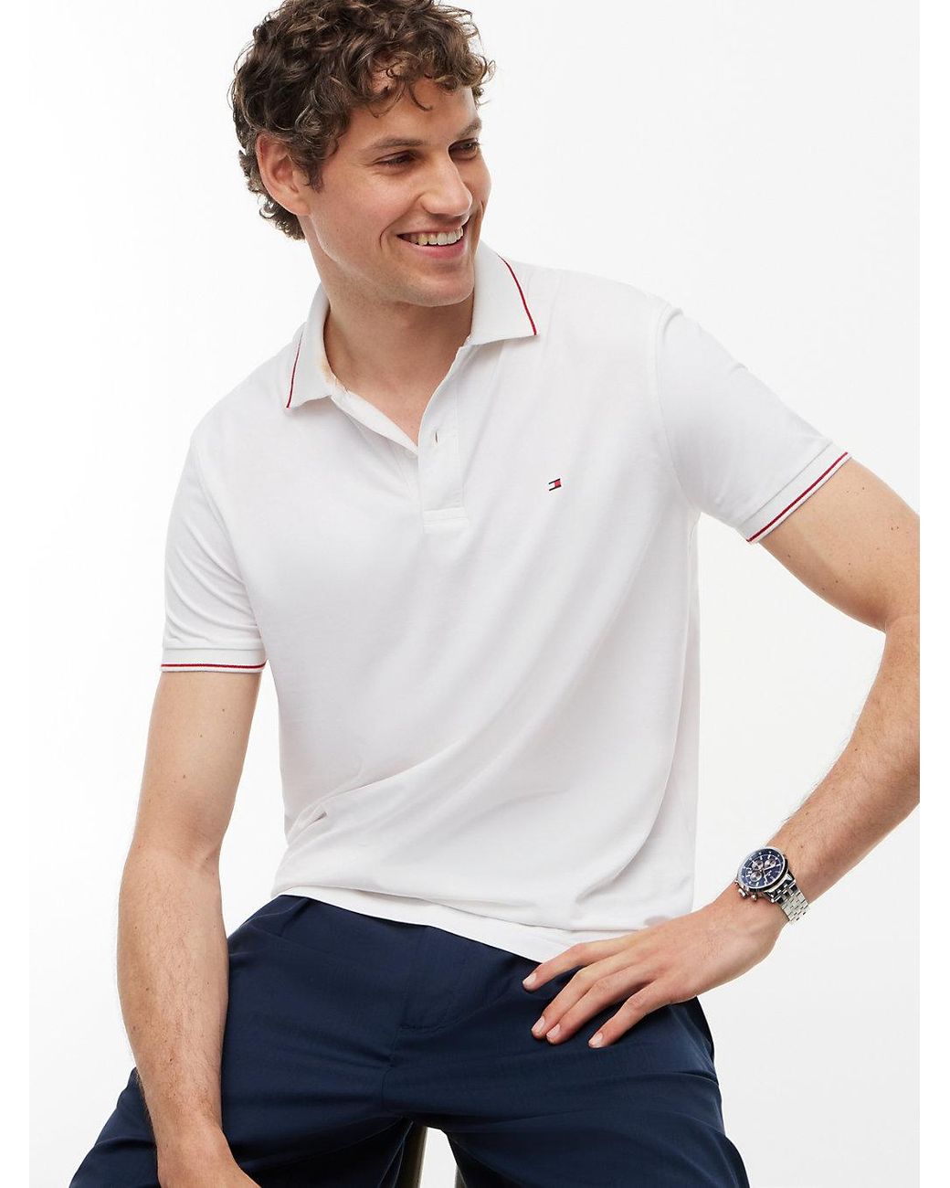 Tommy Hilfiger White Performance Regular Fit Quick Dry Polo Shirt for men