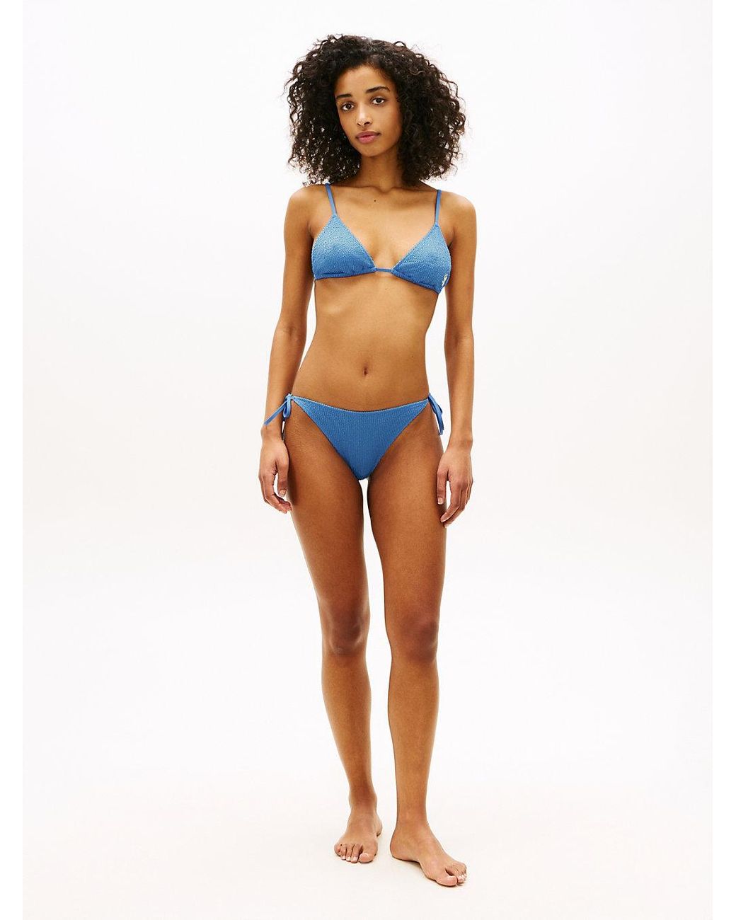 Tommy Hilfiger Blue Crinkle Texture Side Tie Bikini Bottoms