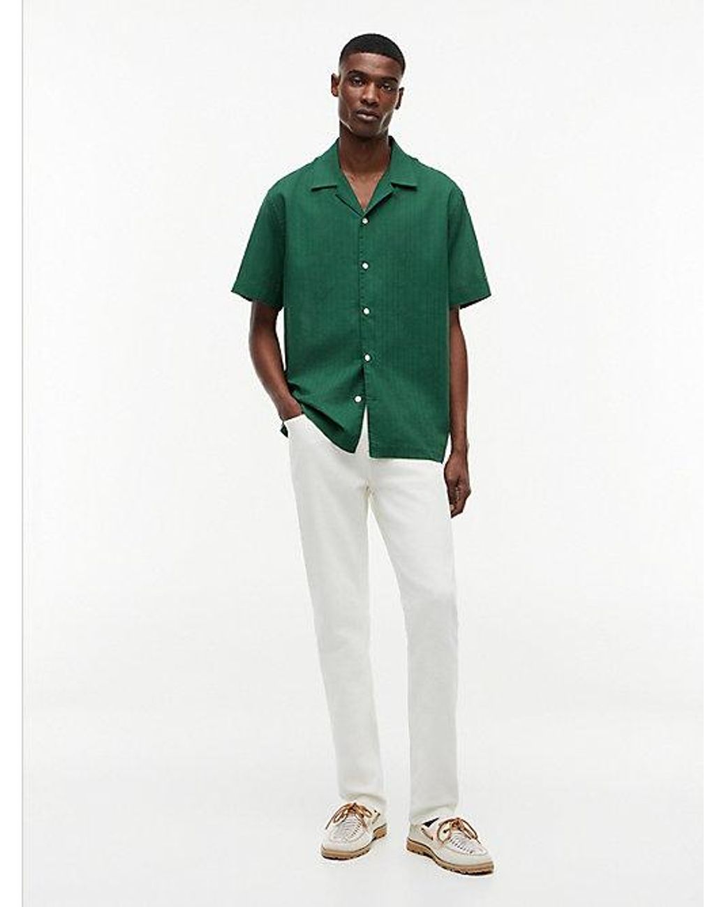 Tommy Hilfiger Green Relaxed Fit Windowpane Check Short Sleeve Shirt for men