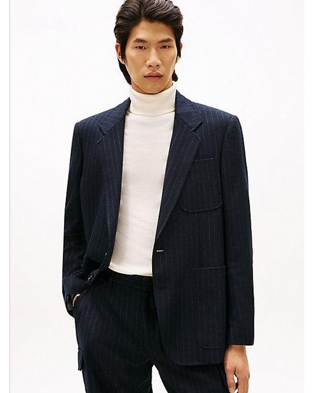 Tommy Hilfiger Black Pinstripe Wool Blend Regular Fit Blazer for men