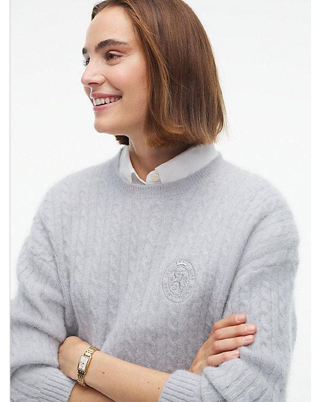 Tommy Hilfiger Gray Crest Cable Knit Alpaca Wool Blend Jumper