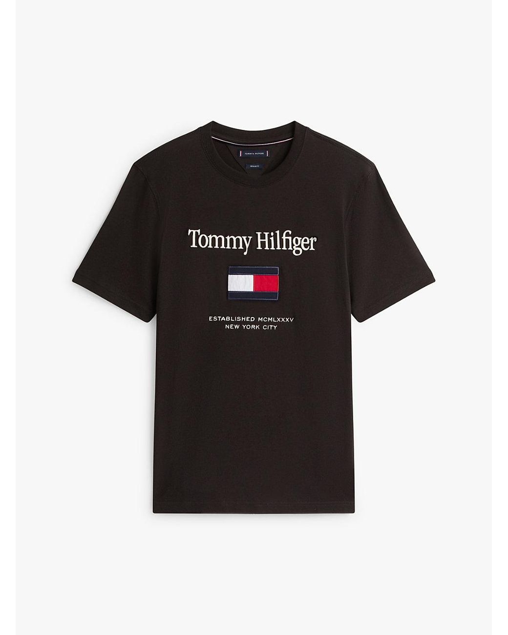 Tommy Hilfiger Black Logo Embroidery Crew Neck T-Shirt for men