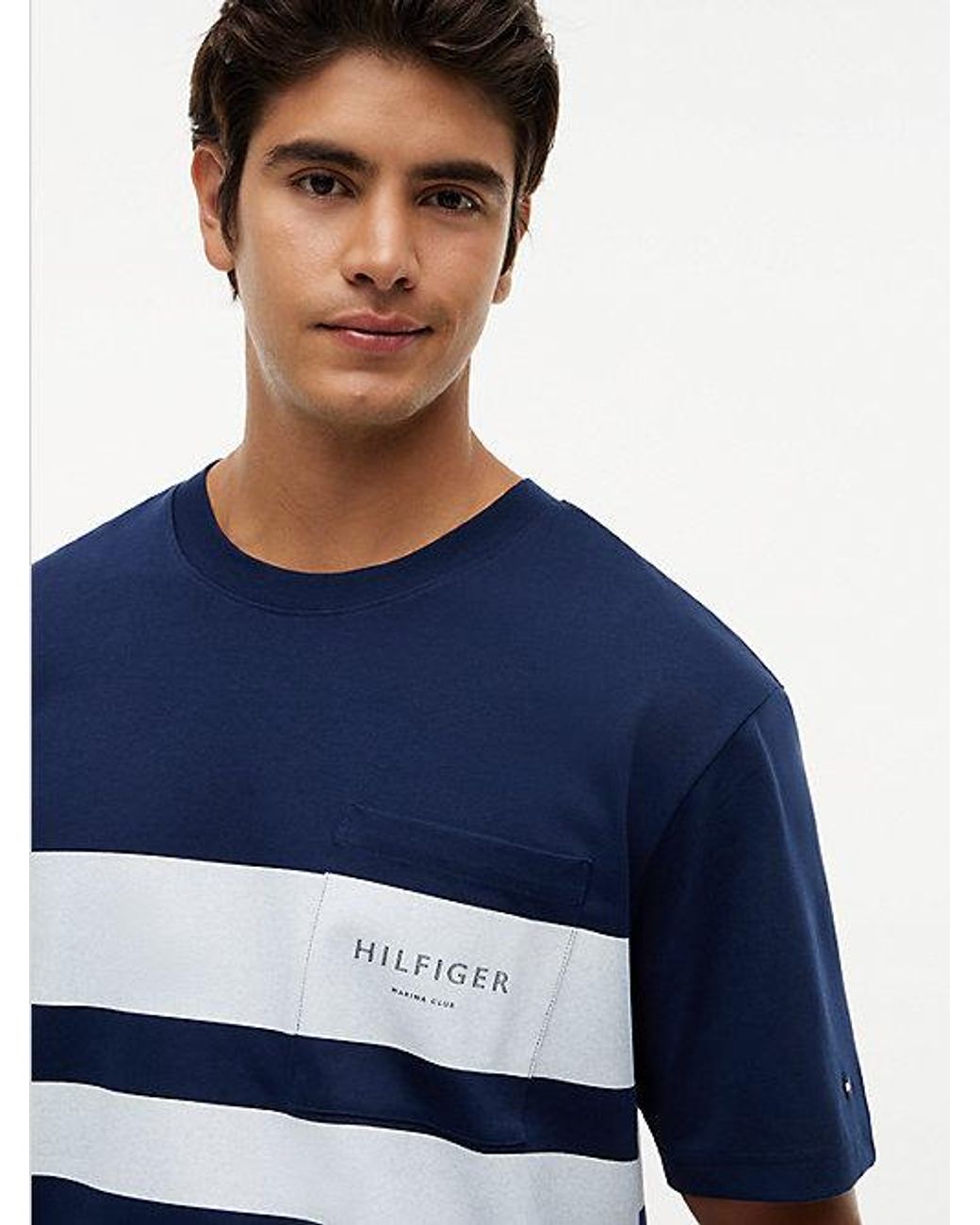 Tommy Hilfiger Blue Logo Colour-Blocked Relaxed T-Shirt for men