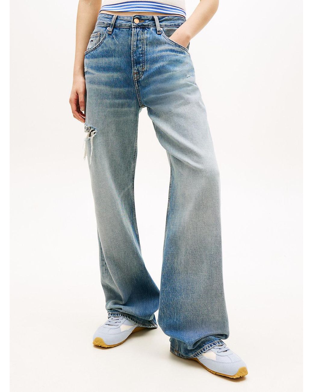 Tommy Hilfiger Blue Mia Distressed Mid Rise Relaxed Straight Leg Jeans