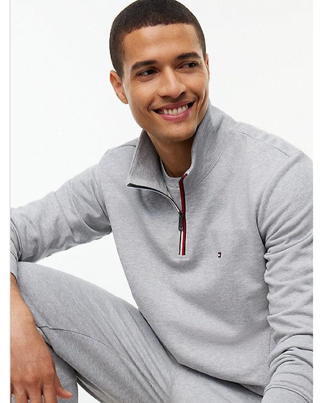 Tommy Hilfiger Gray Global Stripe Terry Quarter Zip Sweatshirt for men