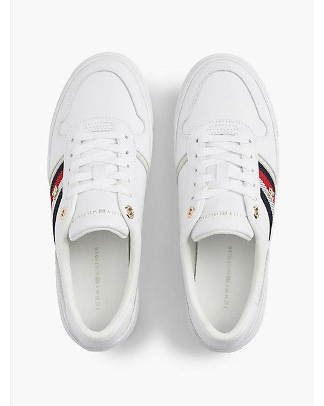 Tommy Hilfiger White Leather Global Stripe Platform Trainers