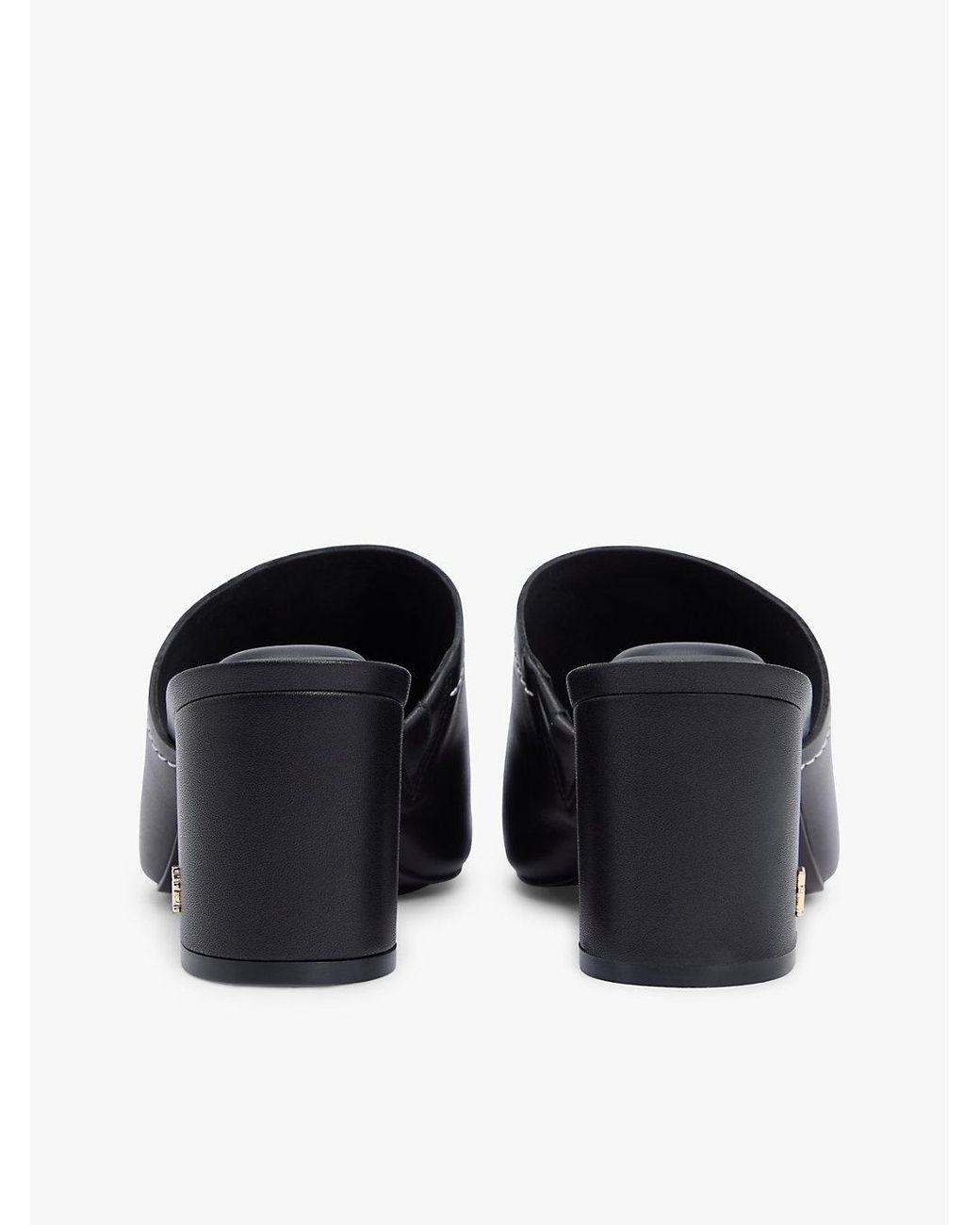 Tommy Hilfiger White Th Monogram Leather Block Heel Mules