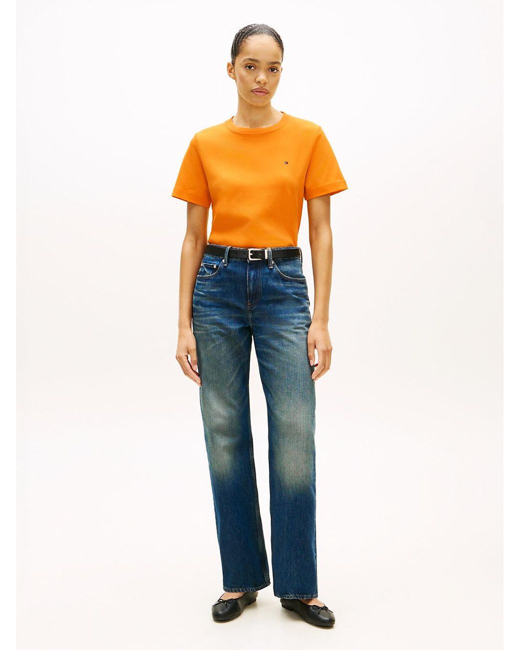 Tommy Hilfiger Orange Interlock Knit Boxy Crew Neck T-Shirt