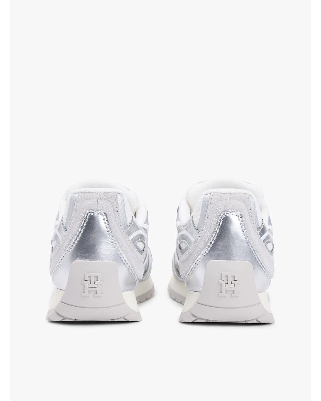 Tommy Hilfiger White Mixed Texture Metallic Trainers With Leather