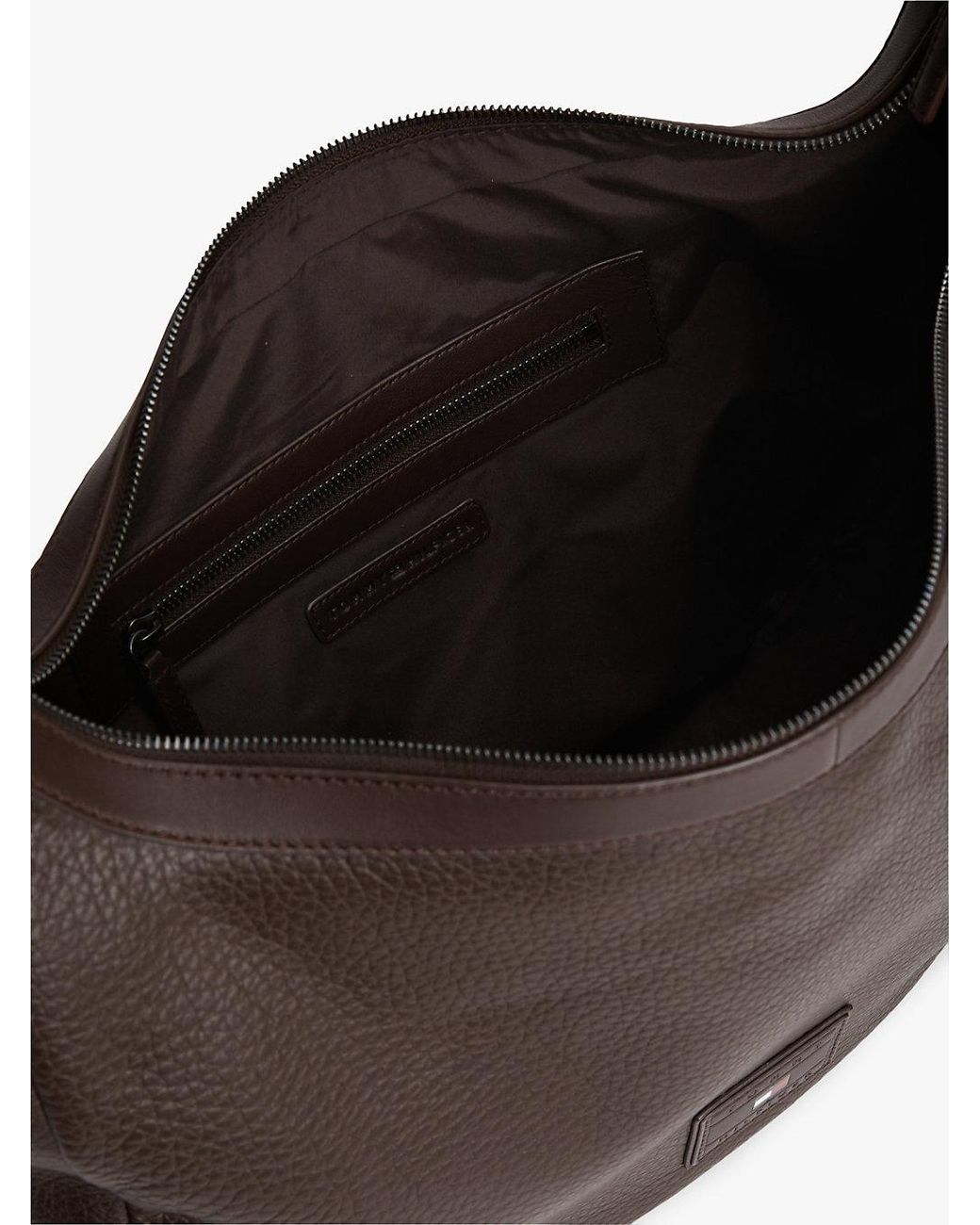 Tommy Hilfiger Brown Logo Patch Slouch Leather Crossbody Bag for men