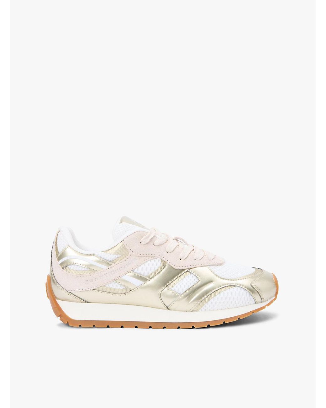 Tommy Hilfiger White Mixed Texture Metallic Trainers With Leather