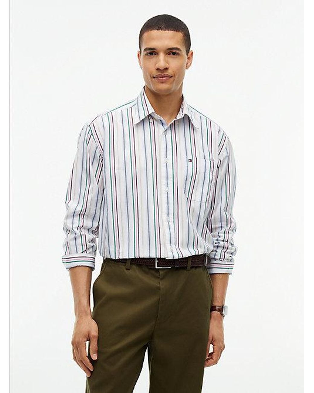 Tommy Hilfiger White Relaxed Fit Mixed Stripe Poplin Shirt for men