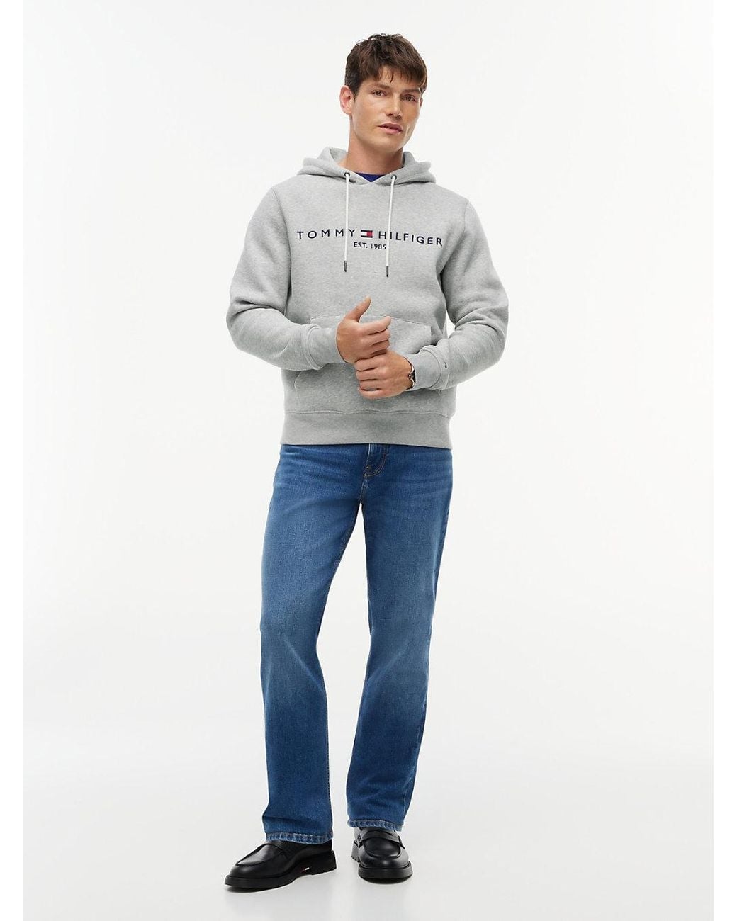 Tommy Hilfiger Gray Logo Flex Fleece Hoody for men