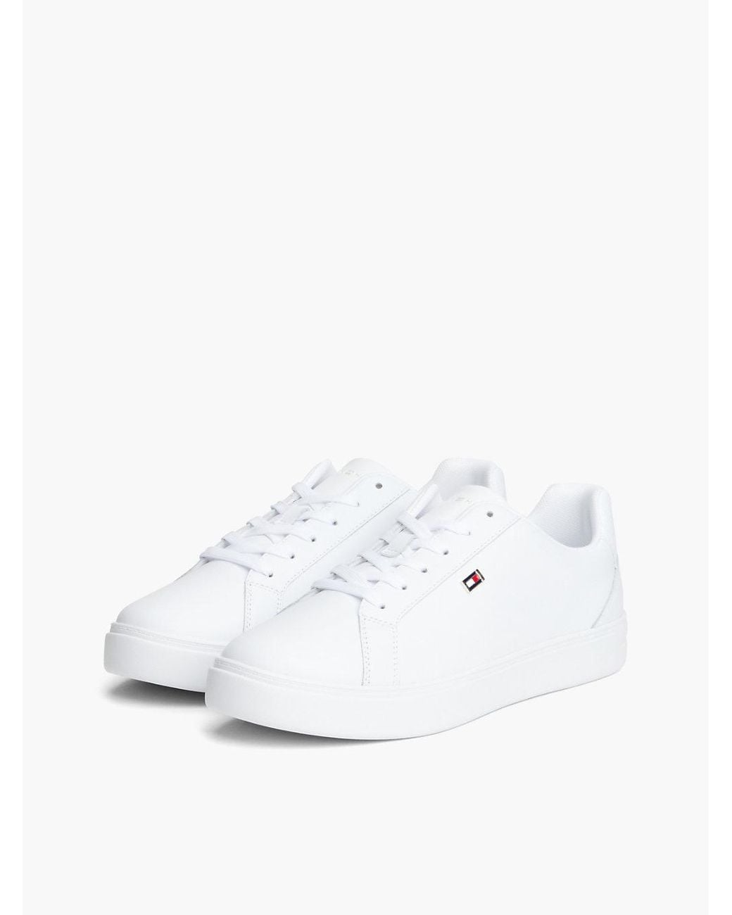 Tommy Hilfiger White Enamel Flag Leather Court Trainers