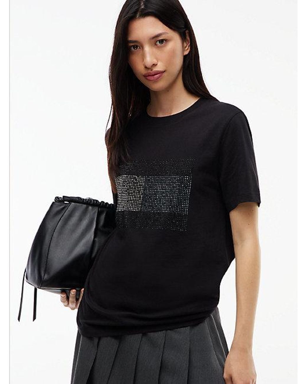 Tommy Hilfiger Black Tommy Jeans Rhinestone Logo Jersey Relaxed T-Shirt