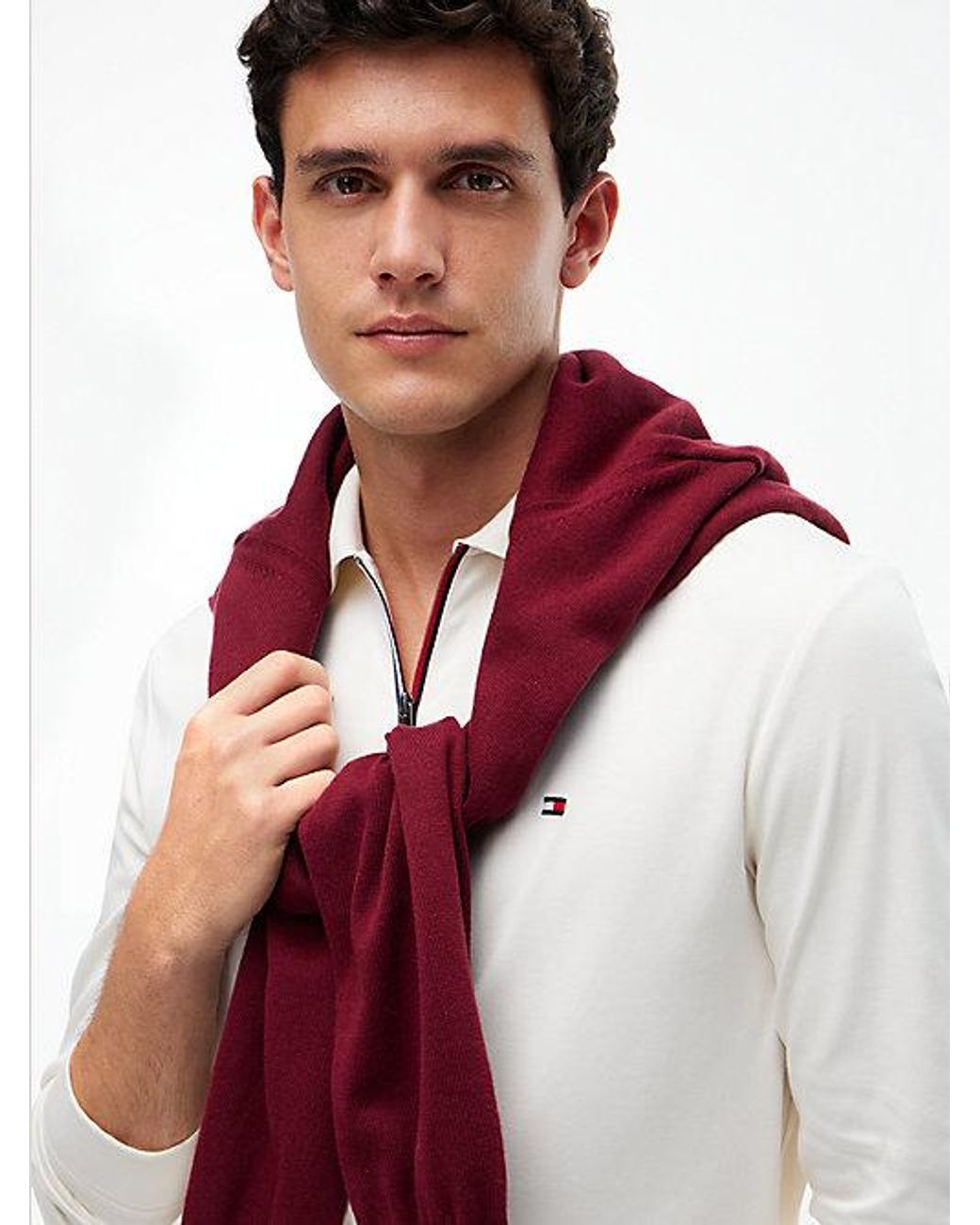 Tommy Hilfiger White Fluid Cotton Long Sleeve Polo Shirt for men