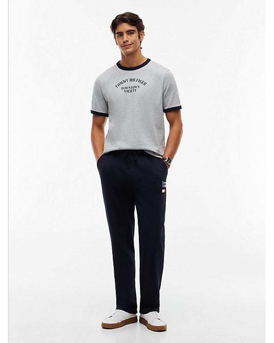 Tommy Hilfiger White Logo Textured Jersey Ringer T-Shirt for men