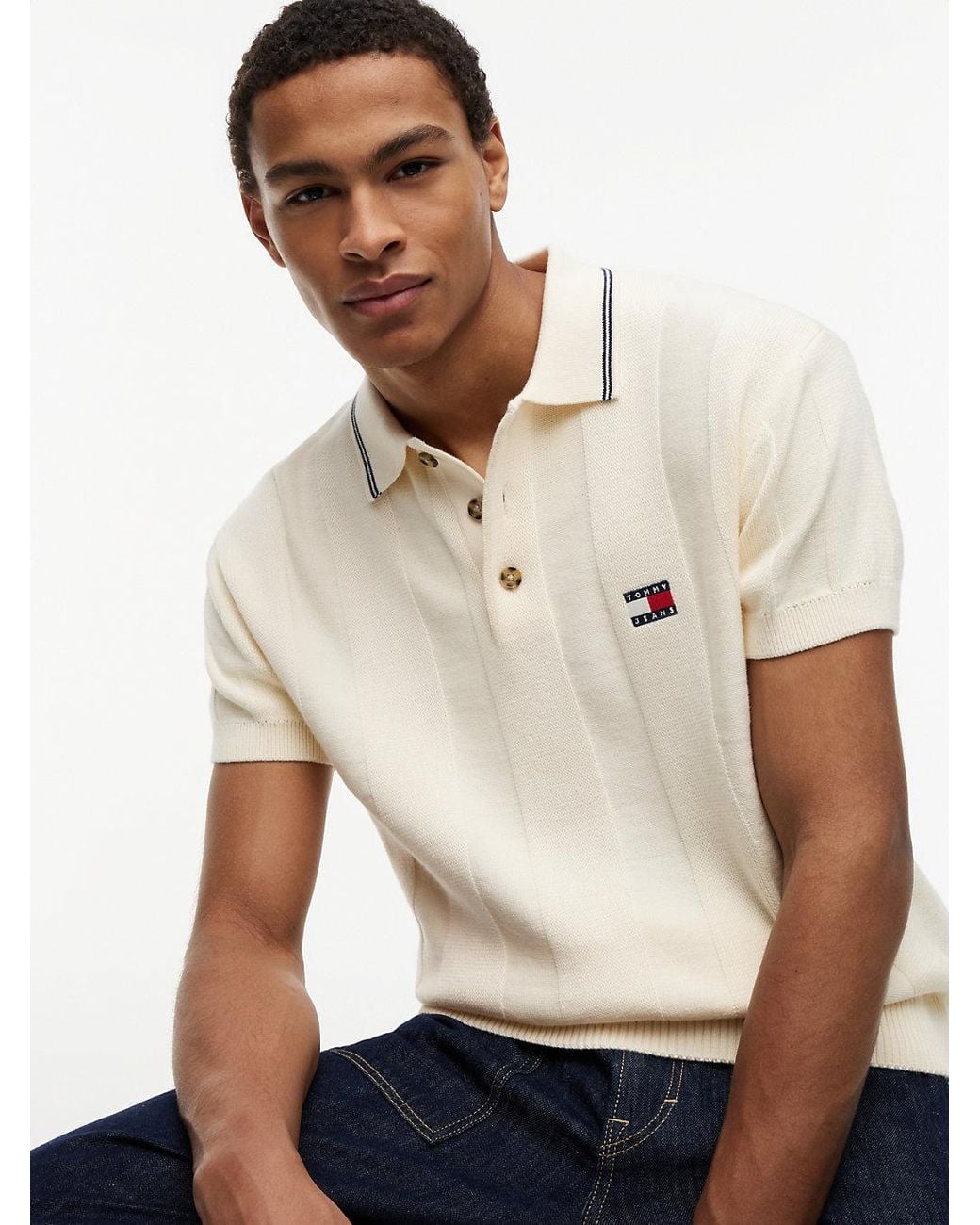 Tommy Hilfiger White Regular Fit Textured Knit Polo Shirt for men
