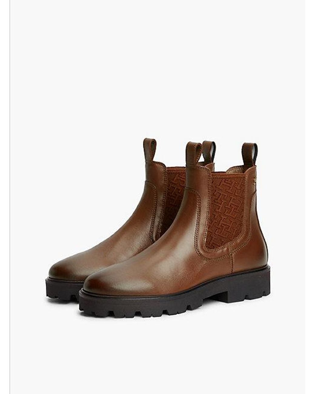 Tommy Hilfiger Brown Leather Th Monogram Panel Chelsea Boots