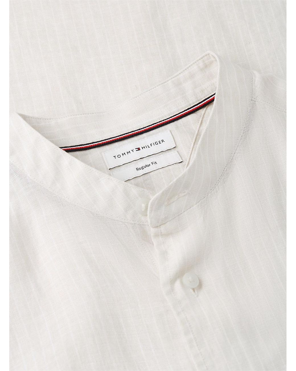 Tommy Hilfiger White Regular Fit Washed Linen Pinstripe Shirt for men