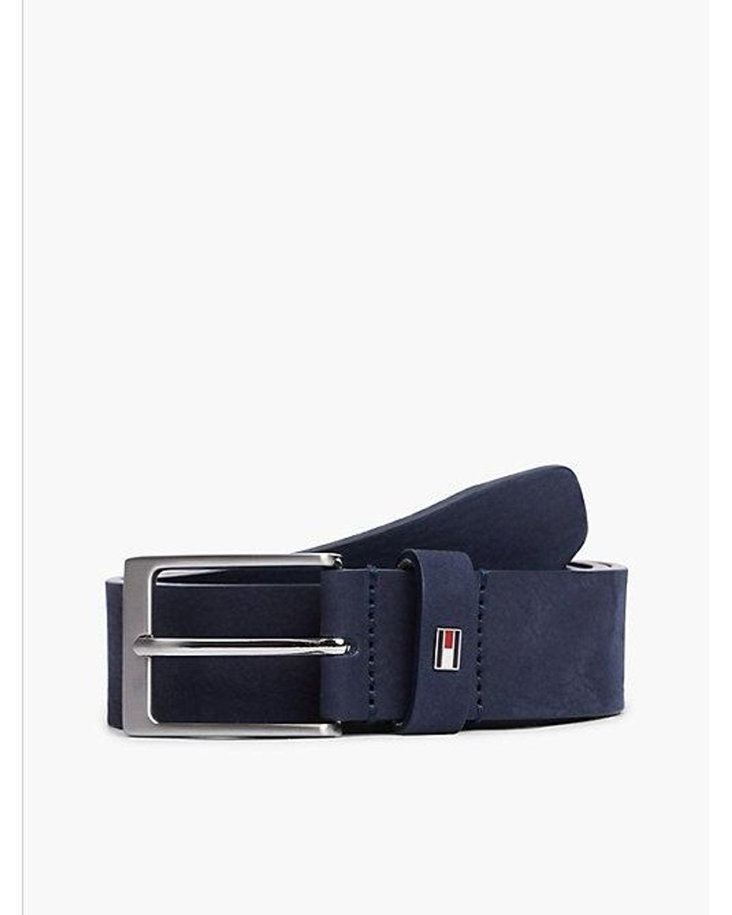 Tommy Hilfiger Blue Suede Enamel Flag Rectangular Buckle Belt for men