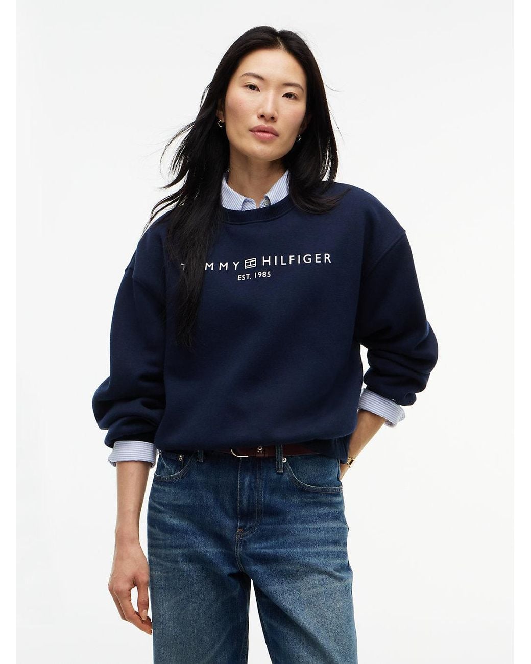 Tommy Hilfiger Blue Logo Relaxed Fleece Sweatshirt