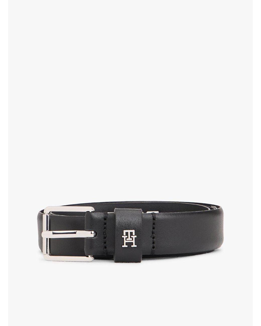 Tommy Hilfiger Black Th Monogram Square Buckle Leather Belt