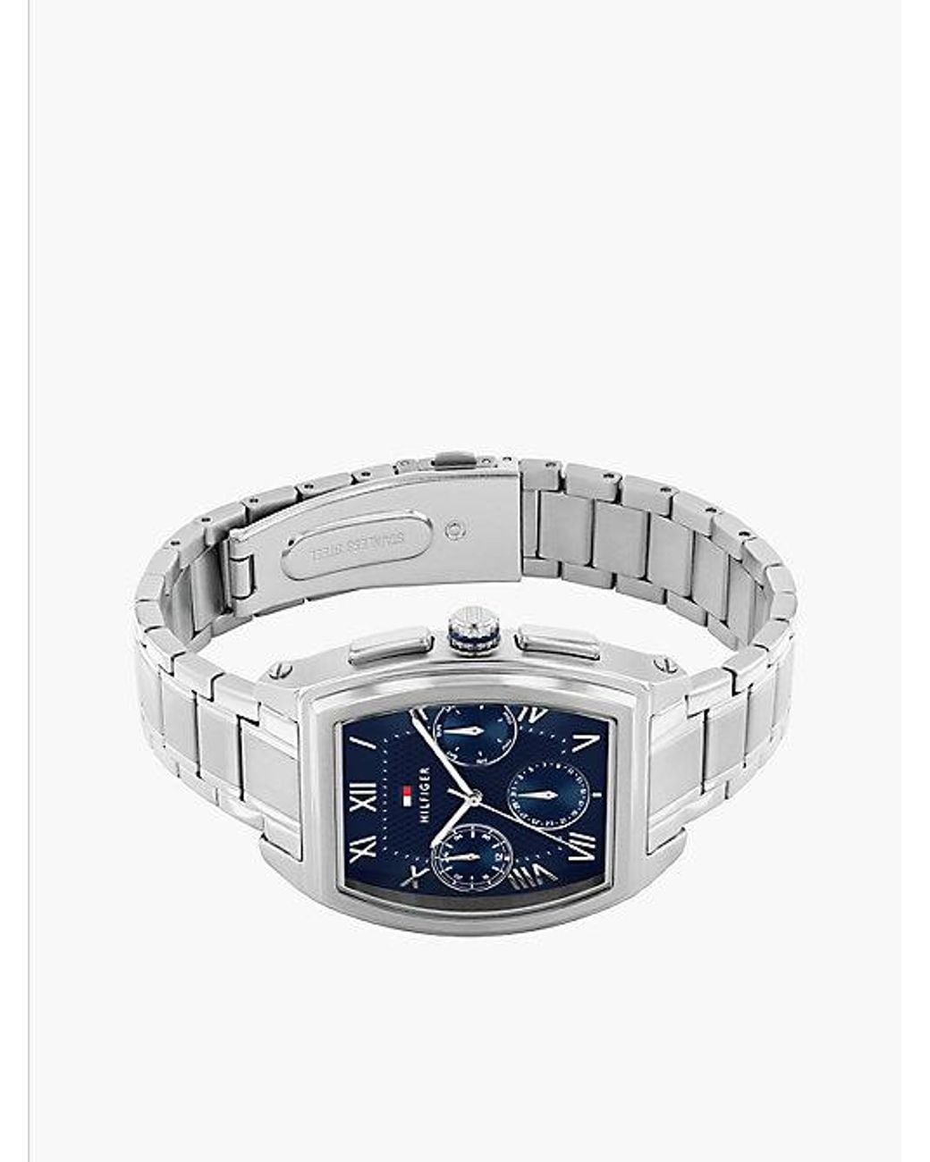 Tommy Hilfiger Blue Square Dial Chain-Link Strap Watch for men