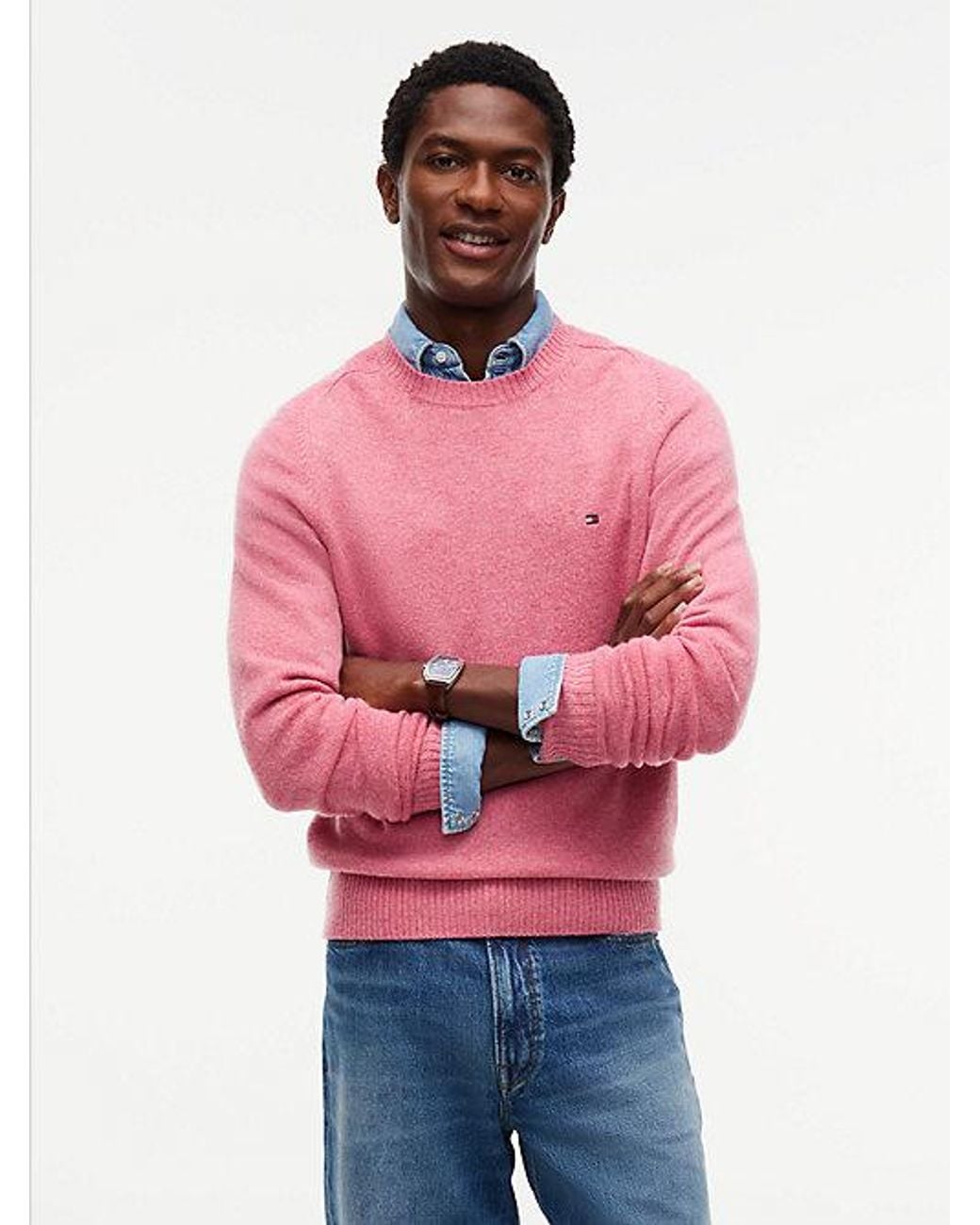 Tommy Hilfiger Pink Pure Lambswool Crew Neck Jumper for men