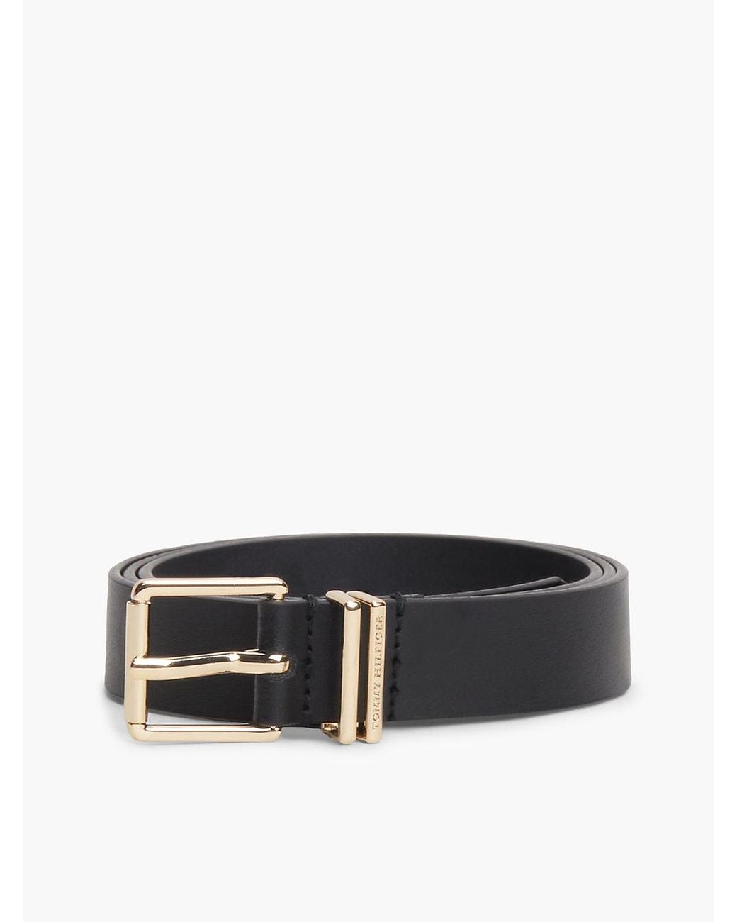 Tommy Hilfiger Black Double Keeper Square Buckle Leather Belt