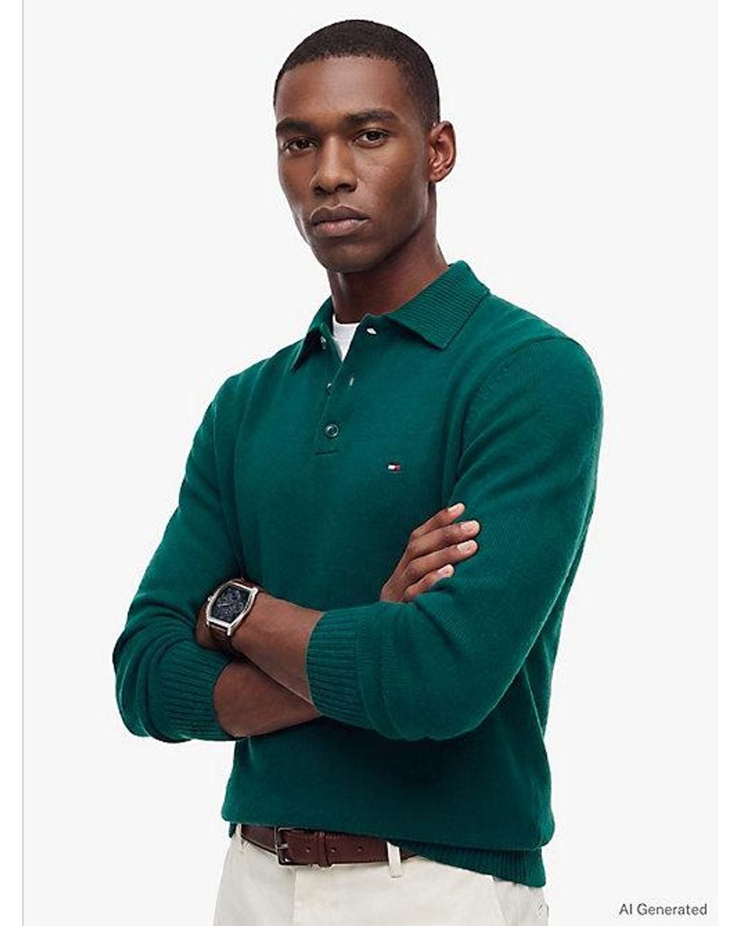 Tommy Hilfiger Green Pure Lambswool Polo Jumper for men