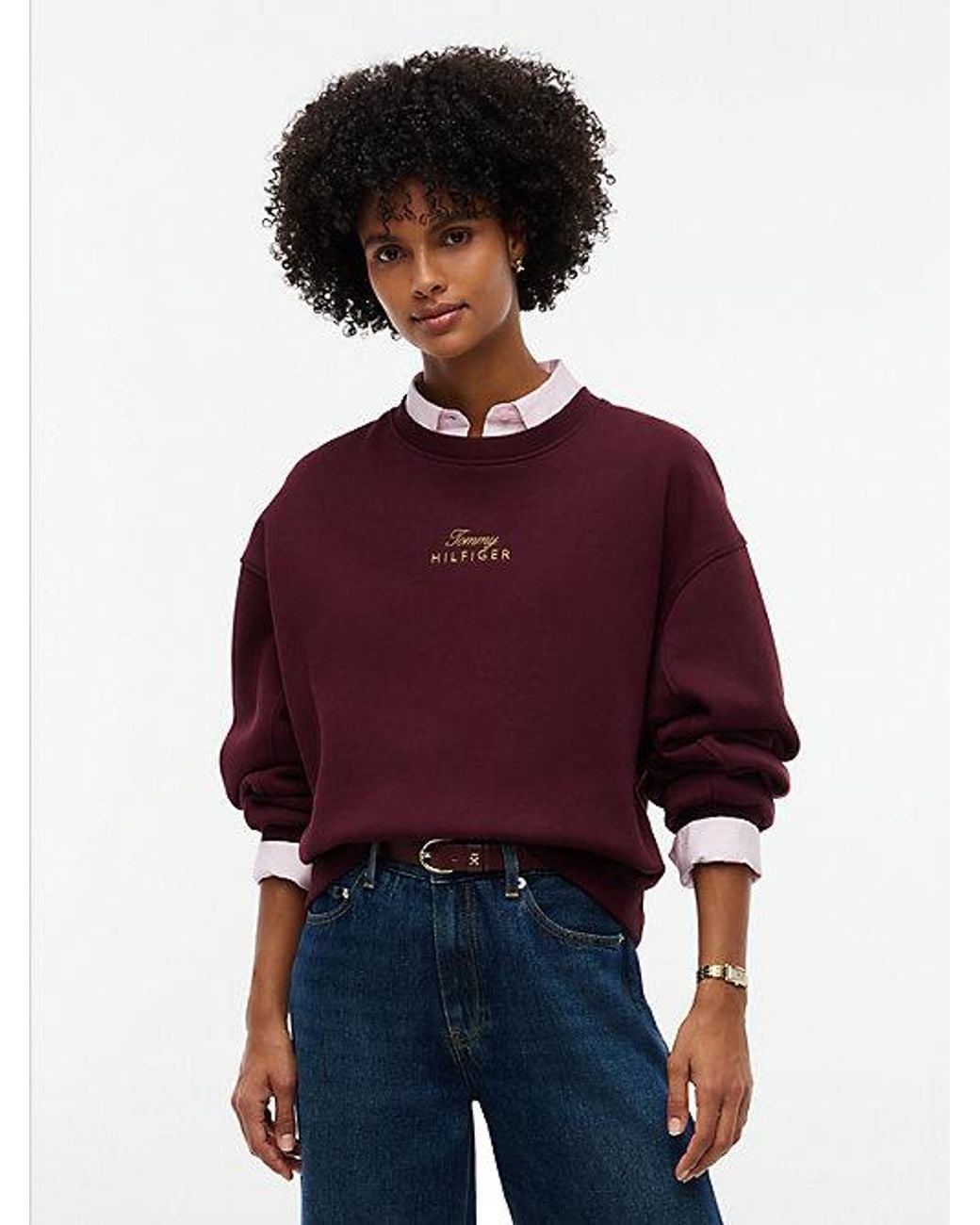 Tommy Hilfiger Red Logo Embroidery Relaxed Fleece Jumper