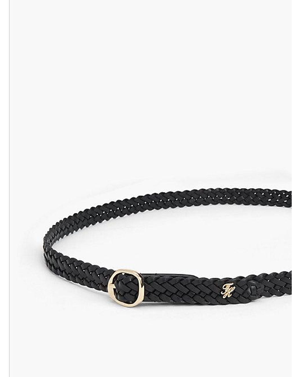 Tommy Hilfiger Black Sculpted Buckle Braided Leather Belt
