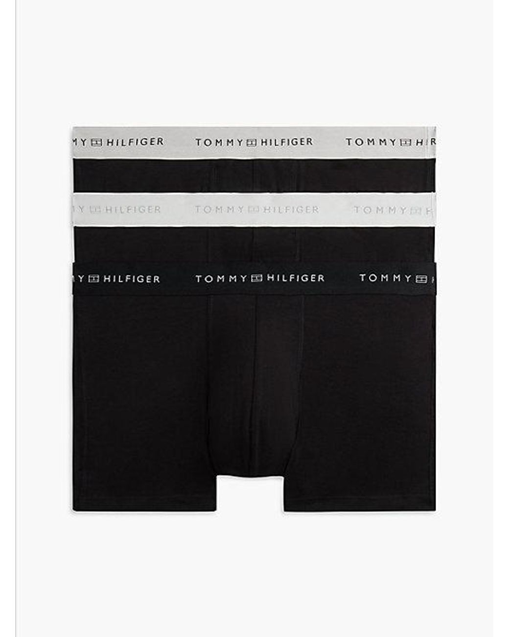 Tommy Hilfiger Black 3 Pack Signature Metallic Logo Waistband Trunks for men