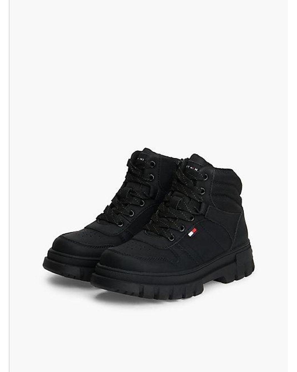Tommy Hilfiger Black Warm Lined Cleat Lace Up Boots