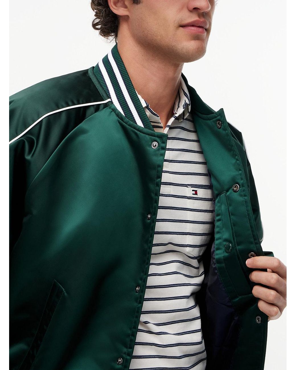 Tommy Hilfiger Green Logo Embroidery Relaxed Varsity Jacket for men