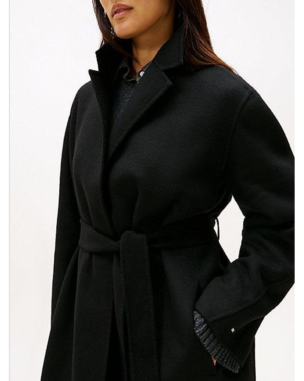 Tommy Hilfiger Black Double-faced Wool Blend Belted Longline Coat