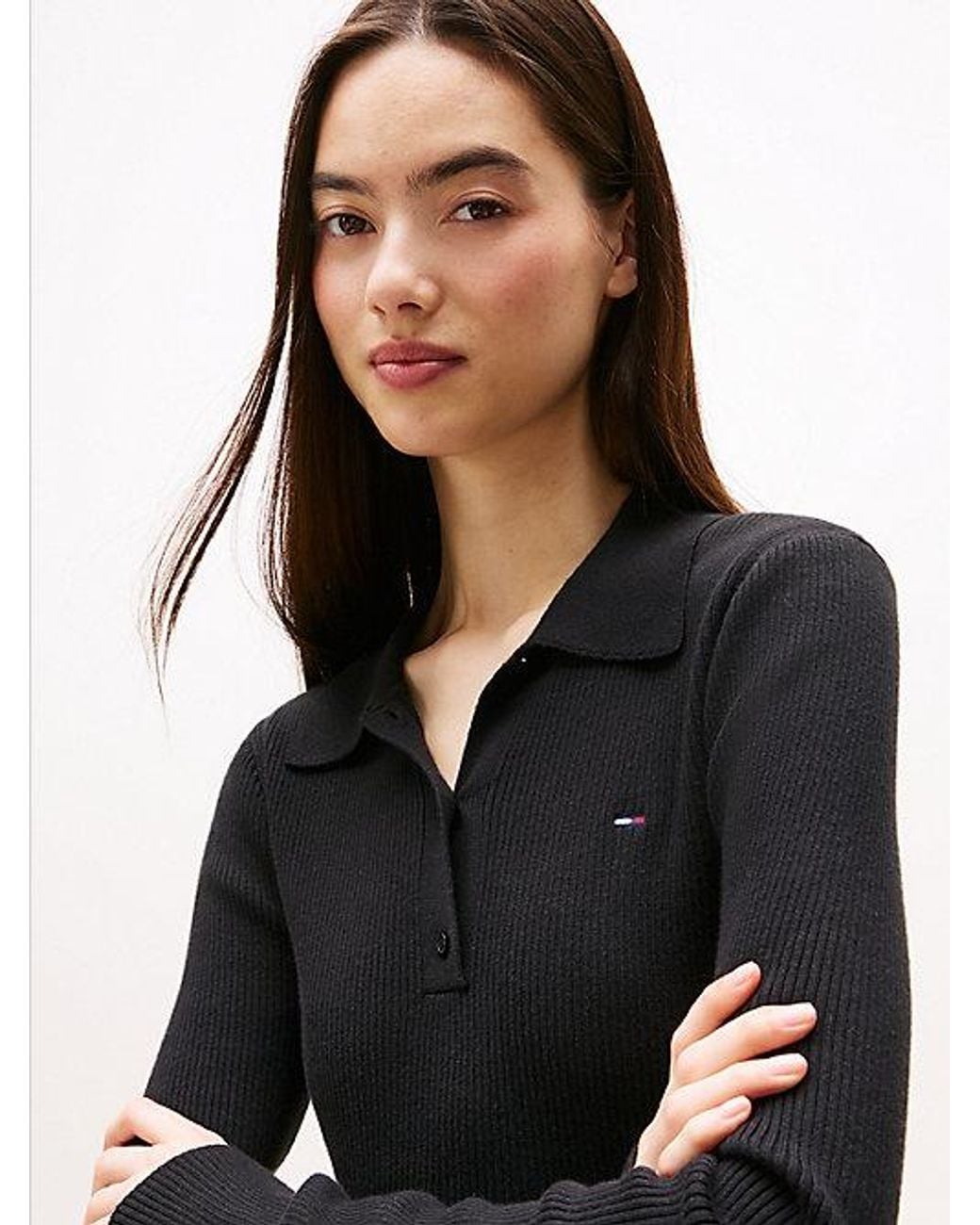 Tommy Hilfiger Black Long Sleeve Slim Polo Jumper