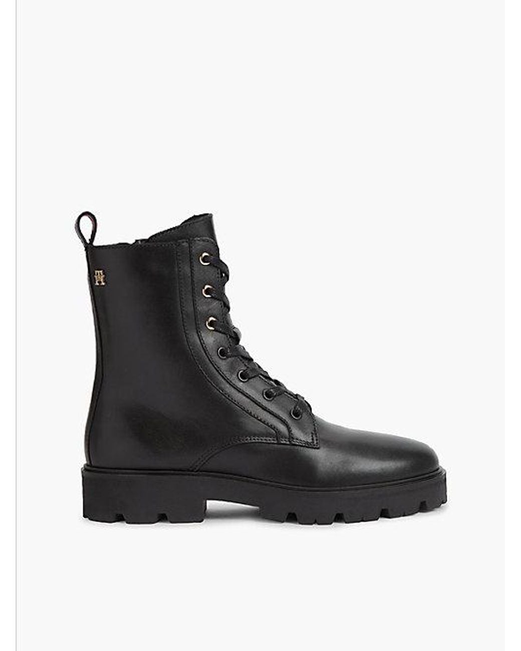 Tommy Hilfiger Black Th Monogram Leather Lace Up Boots